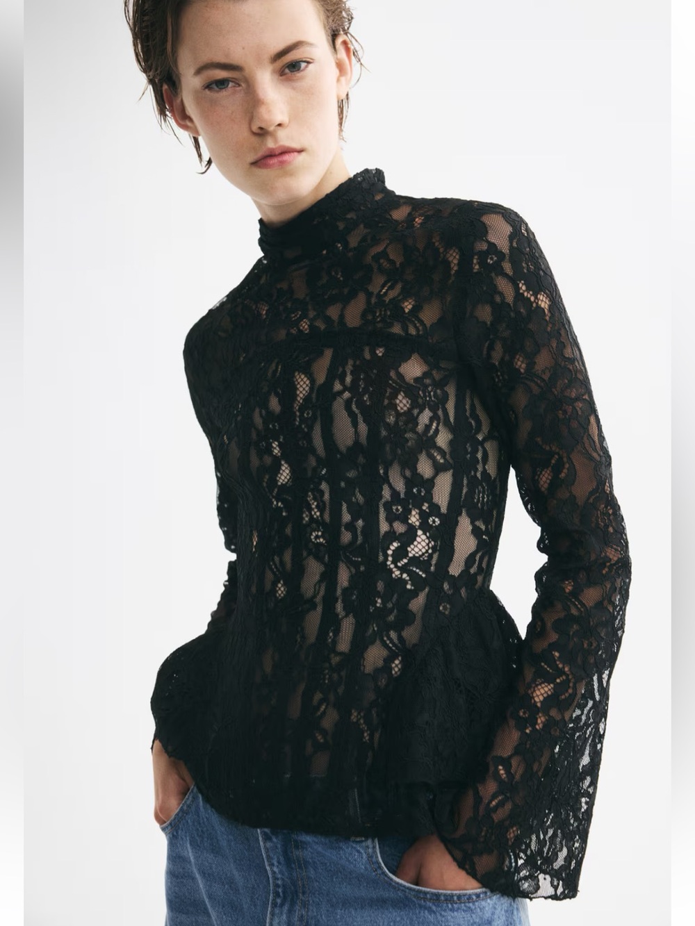 H&M EDITION NEW BLACK LACE PEPLUM TOP SIZE SMALL